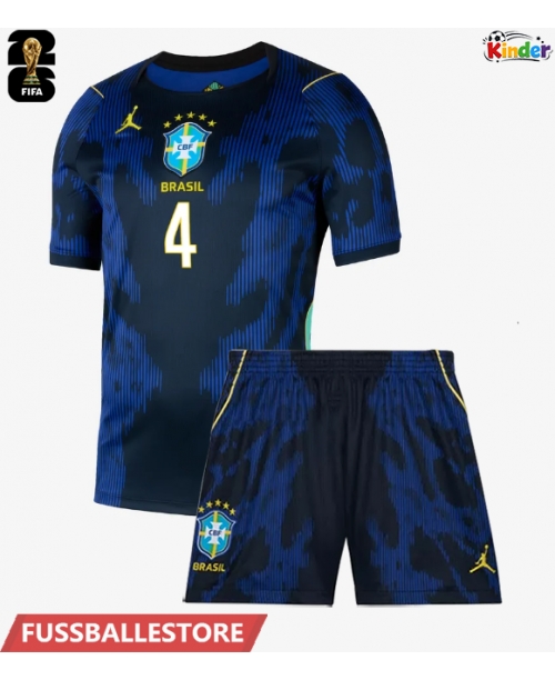 Günstige Brasilien Marquinhos #4 Auswärts Trikotsatzt Kinder WM 2026 Kurzarm (+ Kurze Hosen)